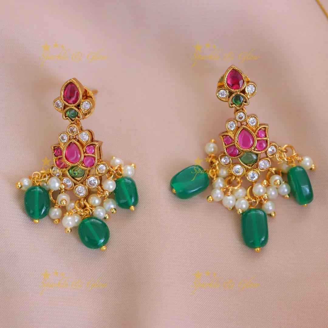 Festive Lotus Pearl Necklace with Earrings