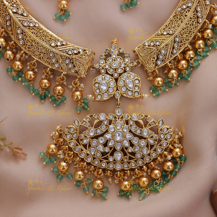 Luxurious Jadau Kundan Floral Hasli Necklace Set