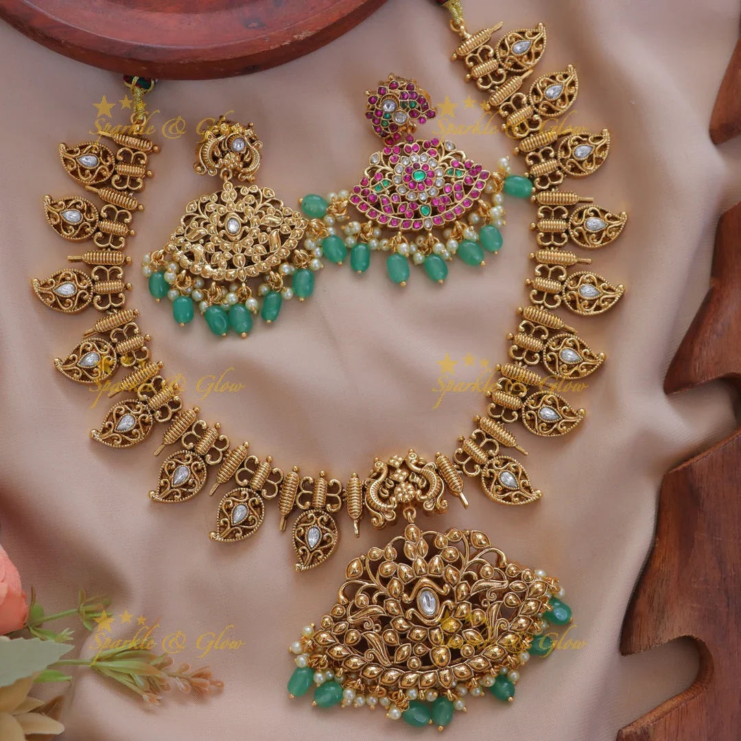 Exquisite Jadau Kundan Mango Necklace Set