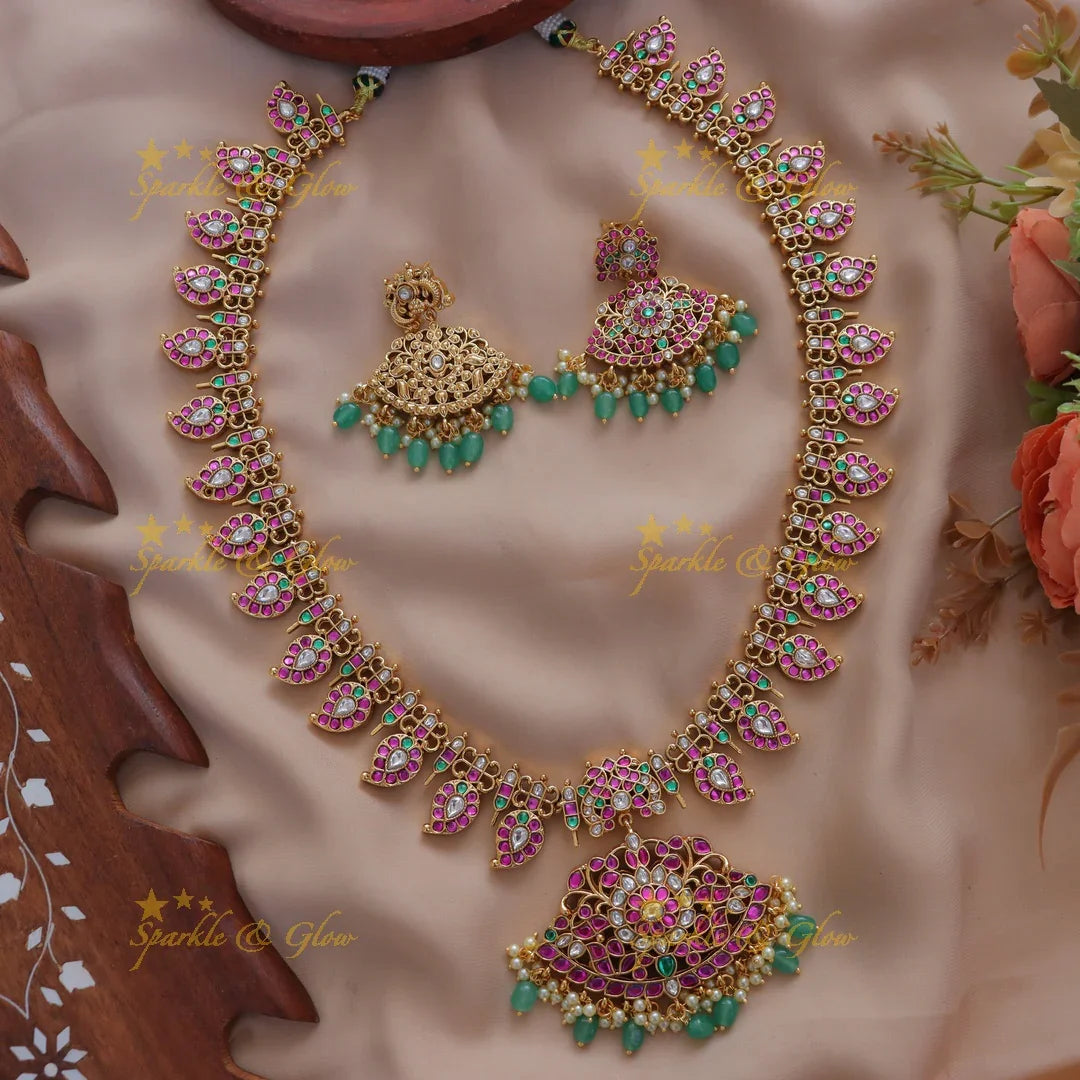 Exquisite Mango Floral Necklace Set for Wedding Glamour