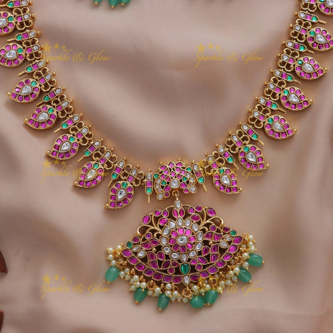 Exquisite Mango Floral Necklace Set for Wedding Glamour