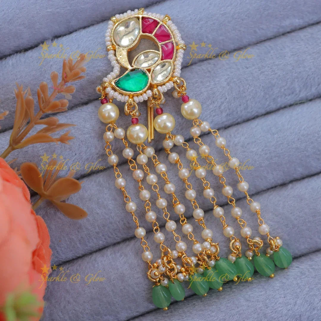 Enchanting Peacock Hairpin with Pearls & Green Beads