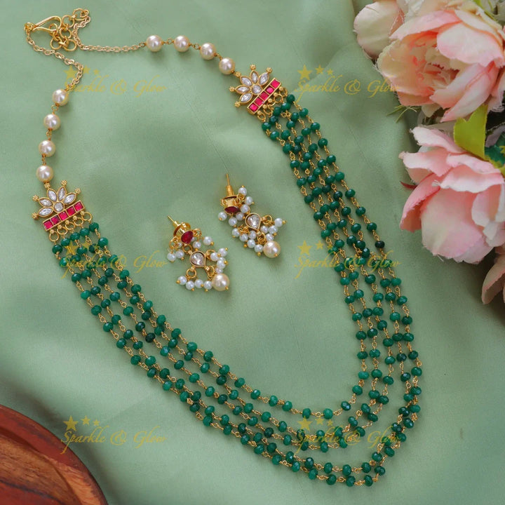 Exquisite Green Beads & Pearl Necklace Set - Sparkle & Glow