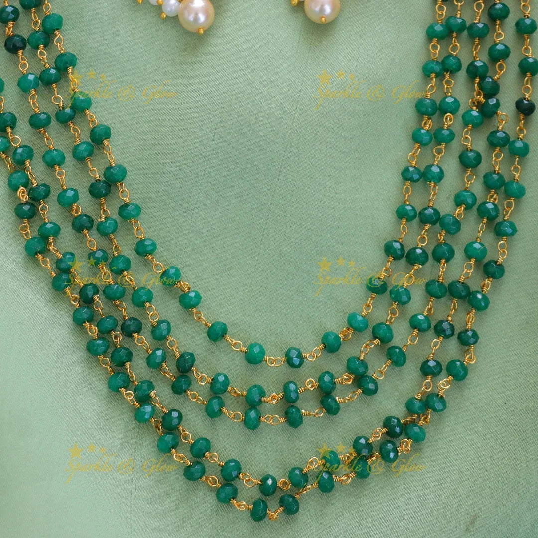 Exquisite Green Beads & Pearl Necklace Set - Sparkle & Glow