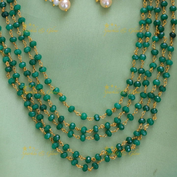 Exquisite Green Beads & Pearl Necklace Set - Sparkle & Glow