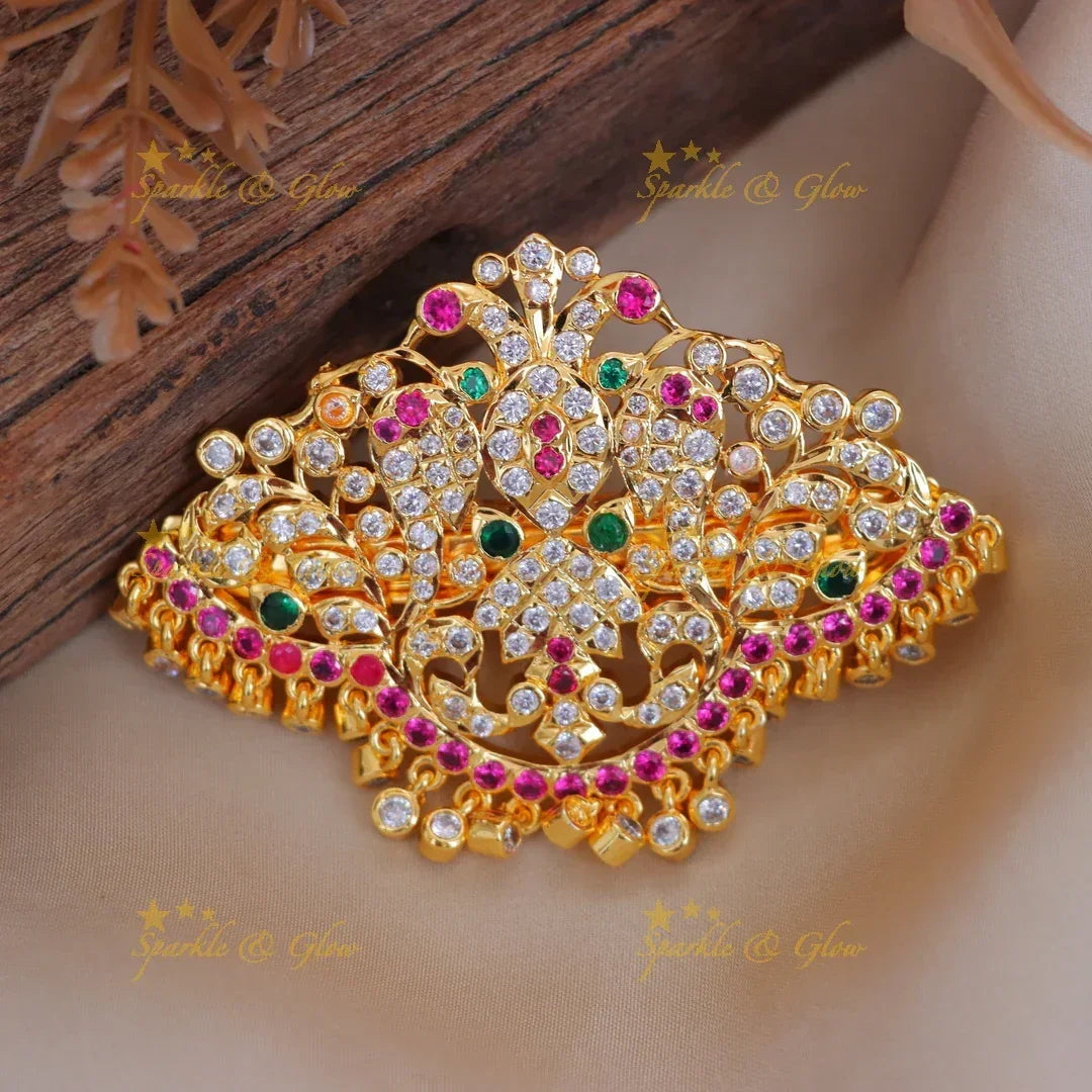 Gold-Tone Peacock Hair Clip for Festive Elegance