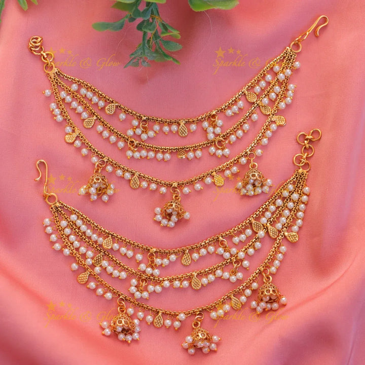 Elegant Pearl Ear Chain - Festive Glamour Jewelry