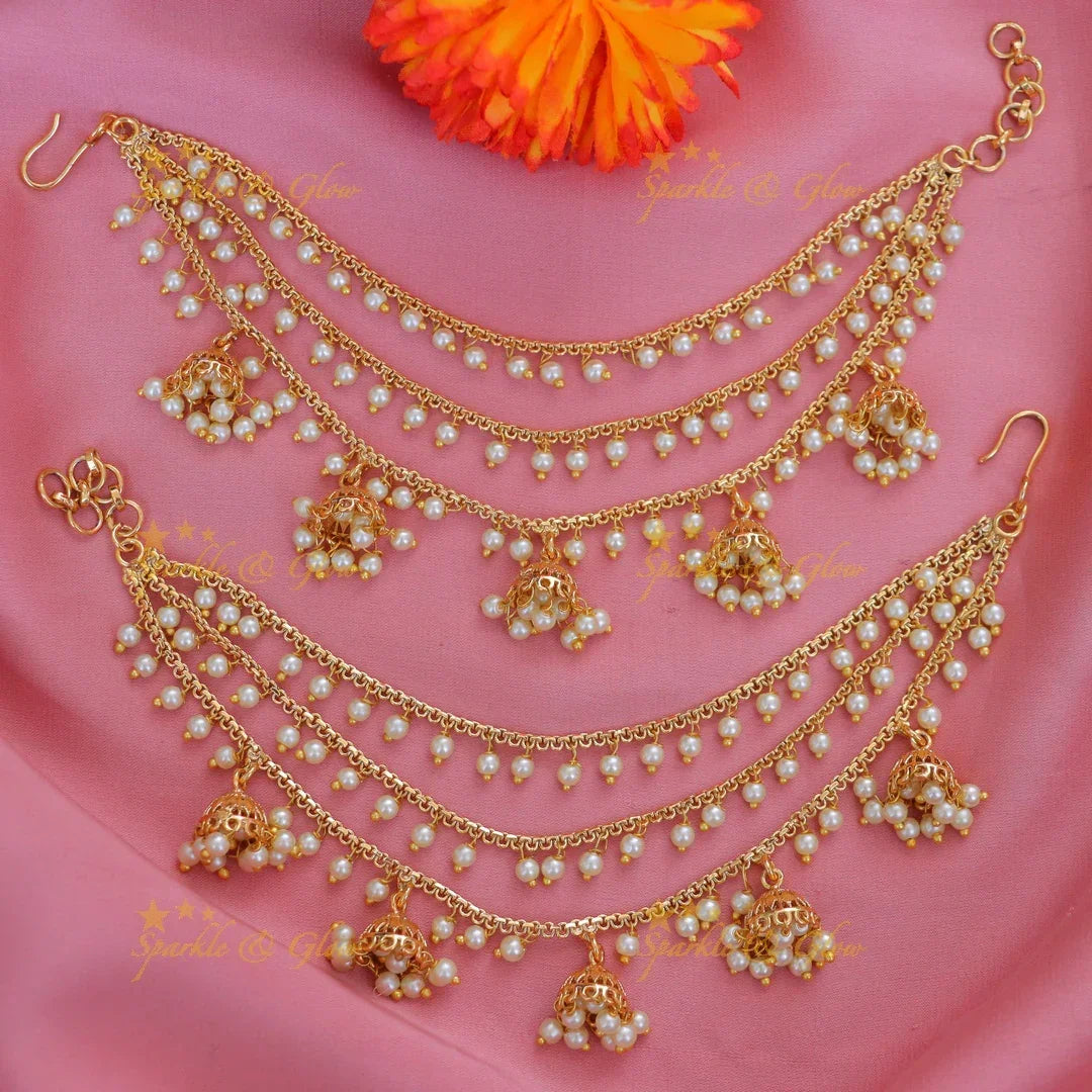 Elegantly Adorned Pearl Earchains for Weddings