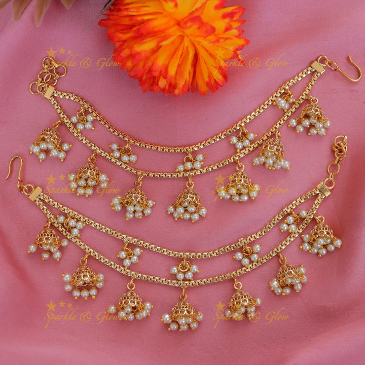 Elegant Double Layer Pearl Jhumka Earchain