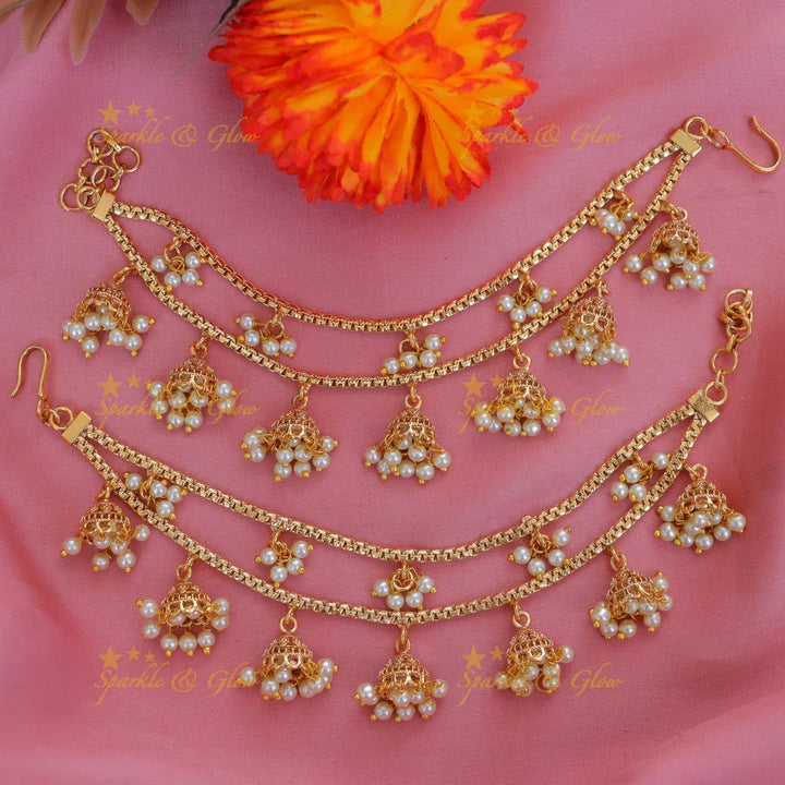 Elegant Double Layer Pearl Jhumka Earchain