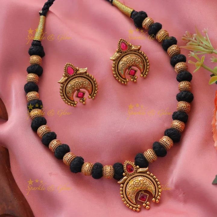 Exquisite Indian Black Thread Gold Bead Necklace Online