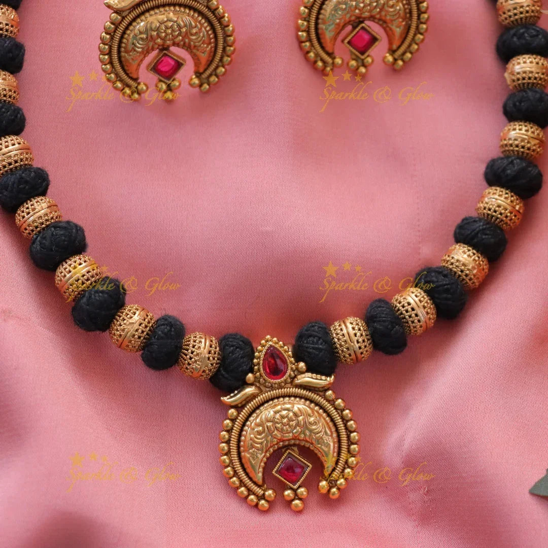 Exquisite Indian Black Thread Gold Bead Necklace Online
