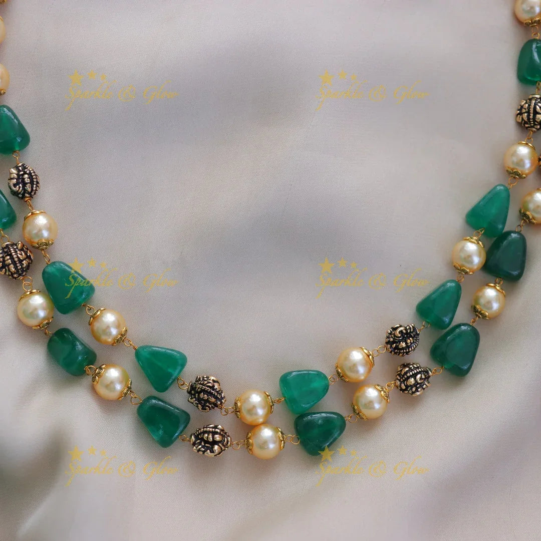 Exquisite Pearl & Green Beads Long Necklace - Sparkle & Glow