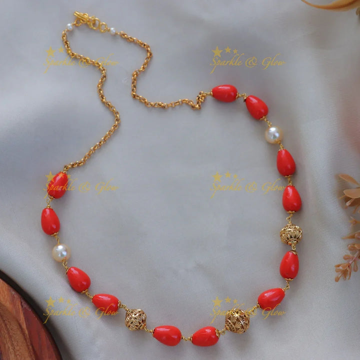 Stunning Gold Necklace with Pearls & Beads - Festive Elegance