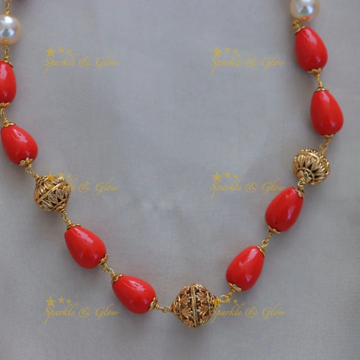 Stunning Gold Necklace with Pearls & Beads - Festive Elegance