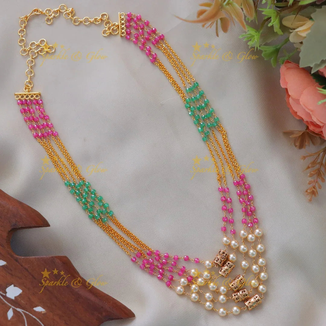 Exquisite Pearl & Gold Beads Necklace - Festive Glamour