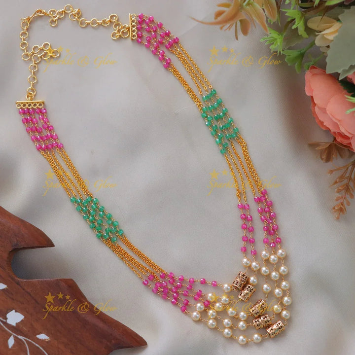 Exquisite Pearl & Gold Beads Necklace - Festive Glamour
