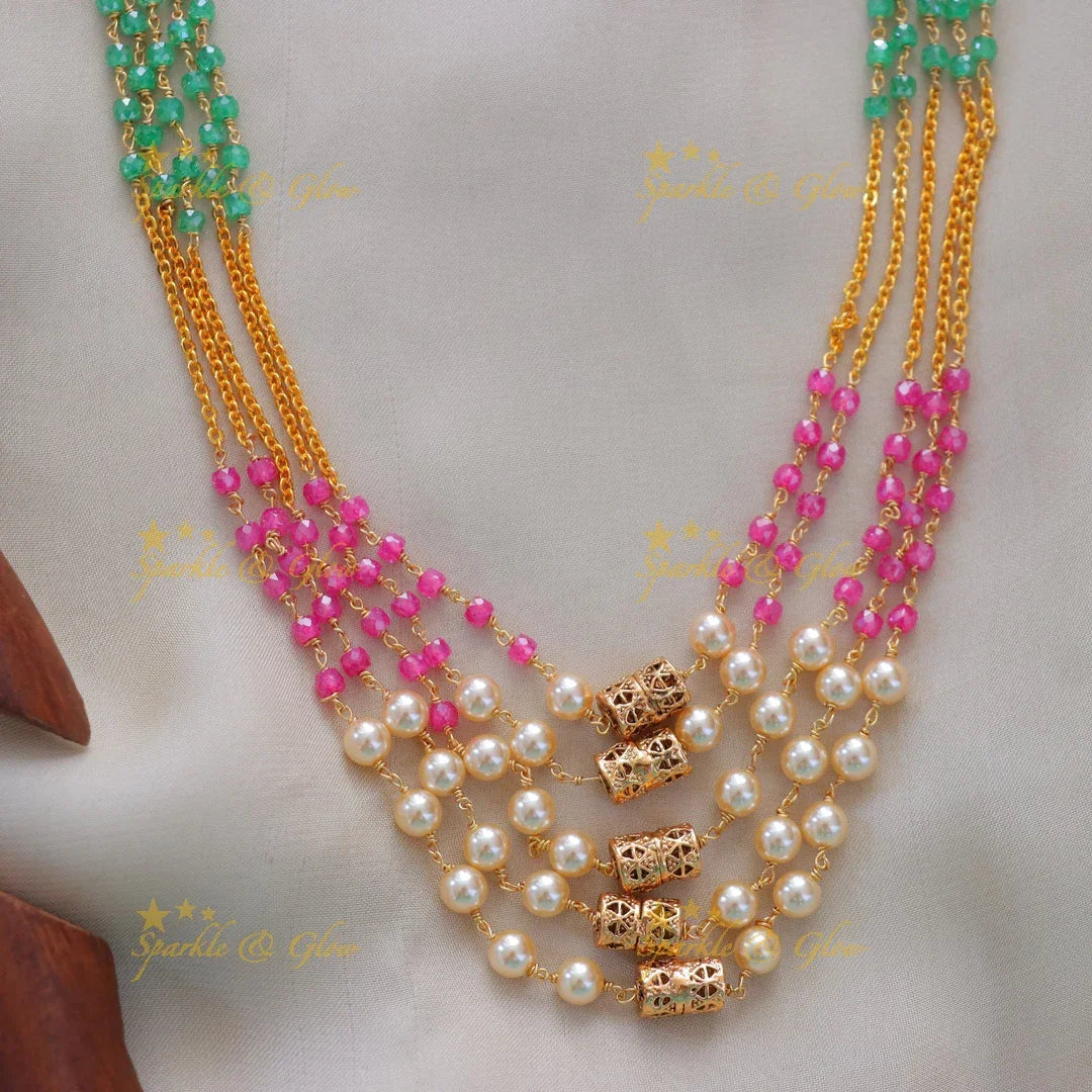 Exquisite Pearl & Gold Beads Necklace - Festive Glamour