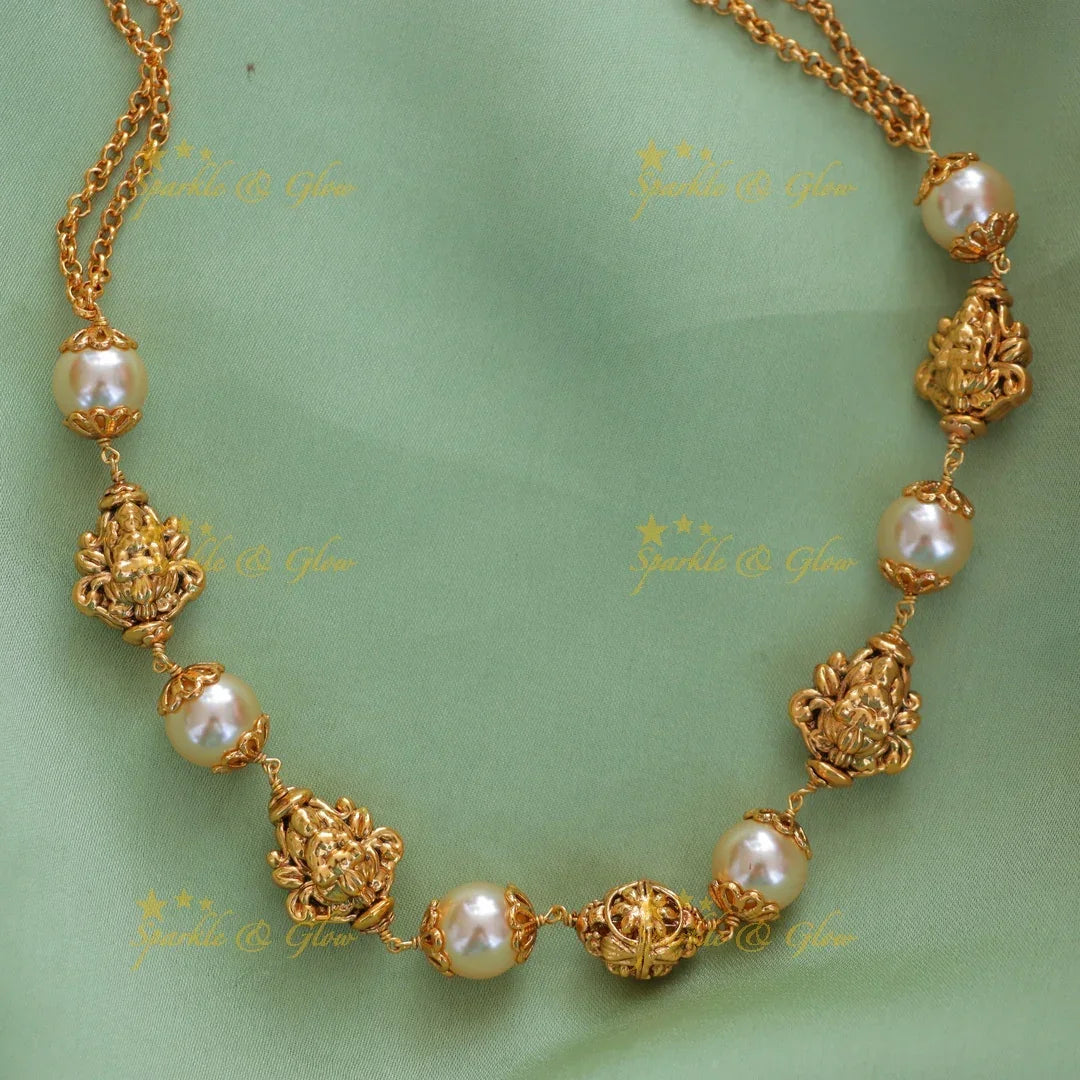 Graceful Gold Lakshmi Pearl Short Necklace Collection
