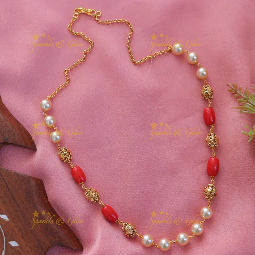 Elegant Pearl & Gold Festive Necklace - Imitation Jewelry