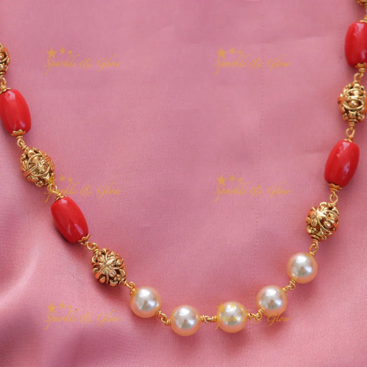 Elegant Pearl & Gold Festive Necklace - Imitation Jewelry
