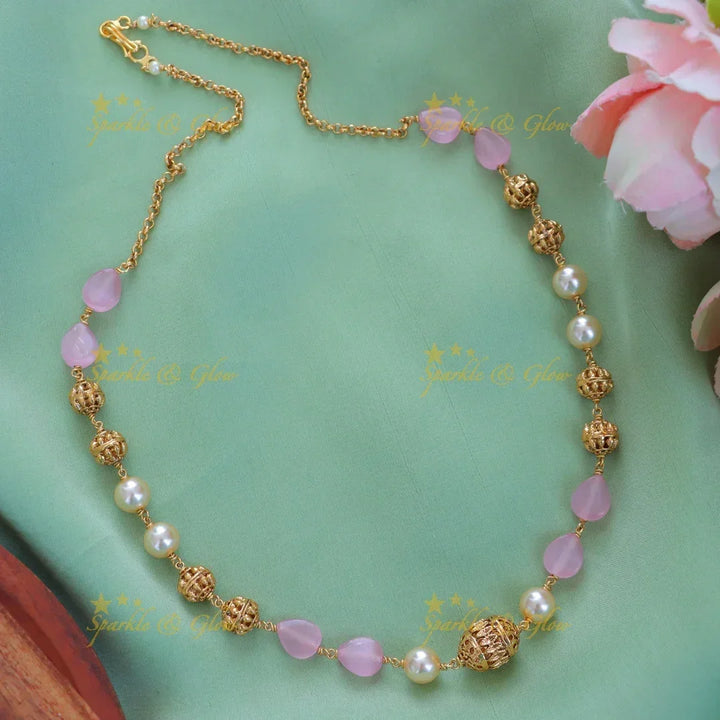 Enchanting Pink Gold Beads Necklace for Weddings