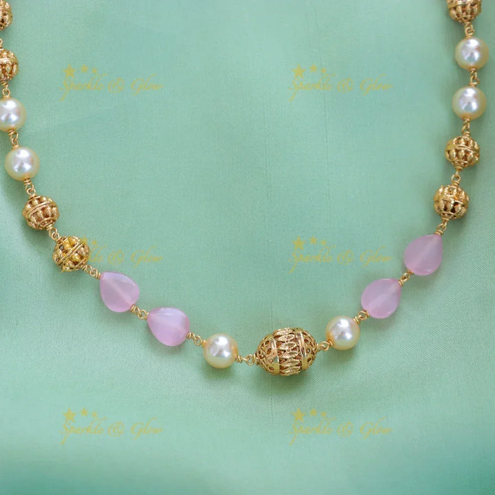 Enchanting Pink Gold Beads Necklace for Weddings