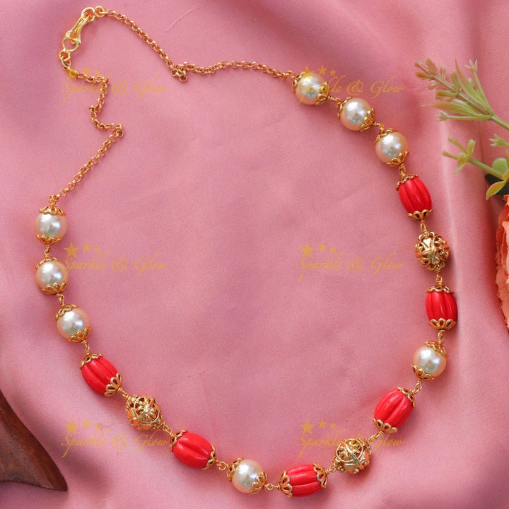 Elegant Pearl & Orange Bead Festival Necklace
