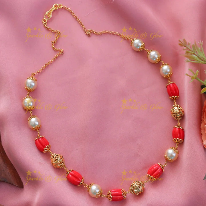 Elegant Pearl & Orange Bead Festival Necklace