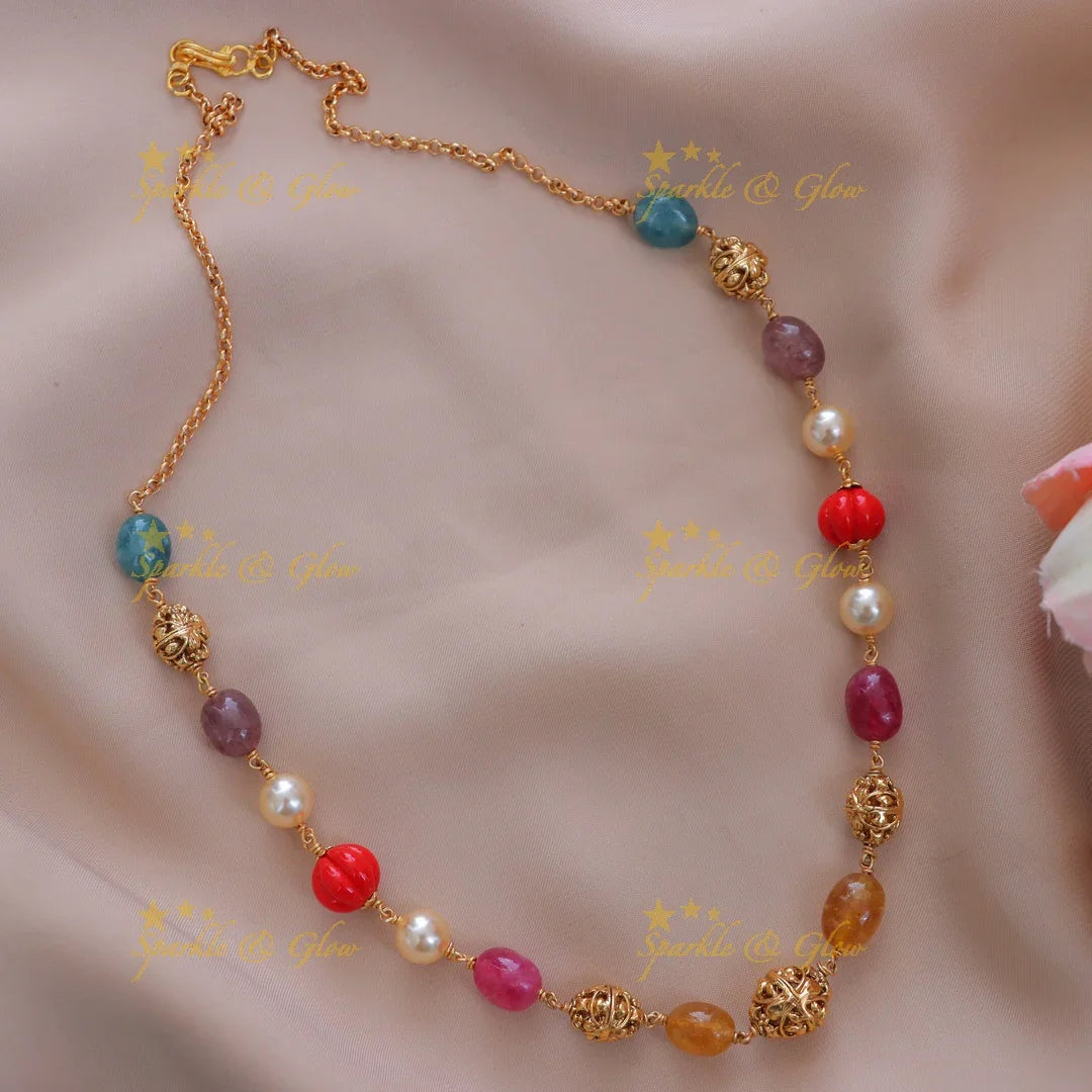 Exquisite Multicolor Gold Beads Necklace - Elegant & Chic