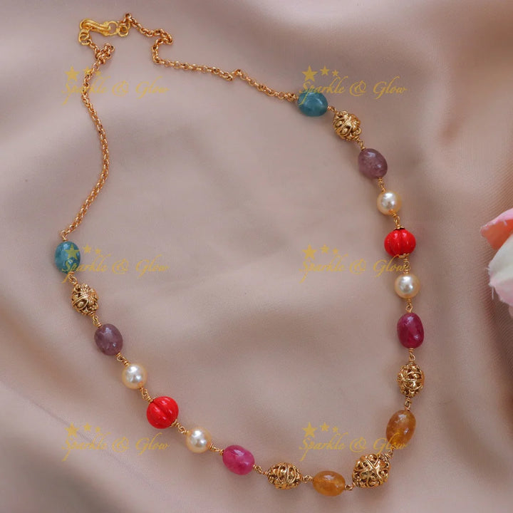 Exquisite Multicolor Gold Beads Necklace - Elegant & Chic
