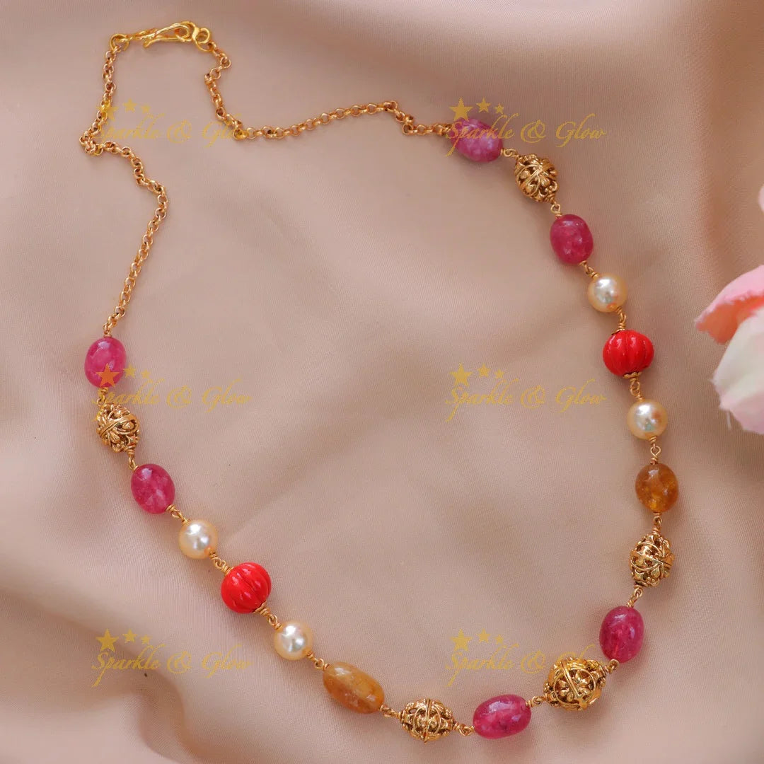 Exquisite Multicolor Gold Beads Necklace - Elegant & Chic