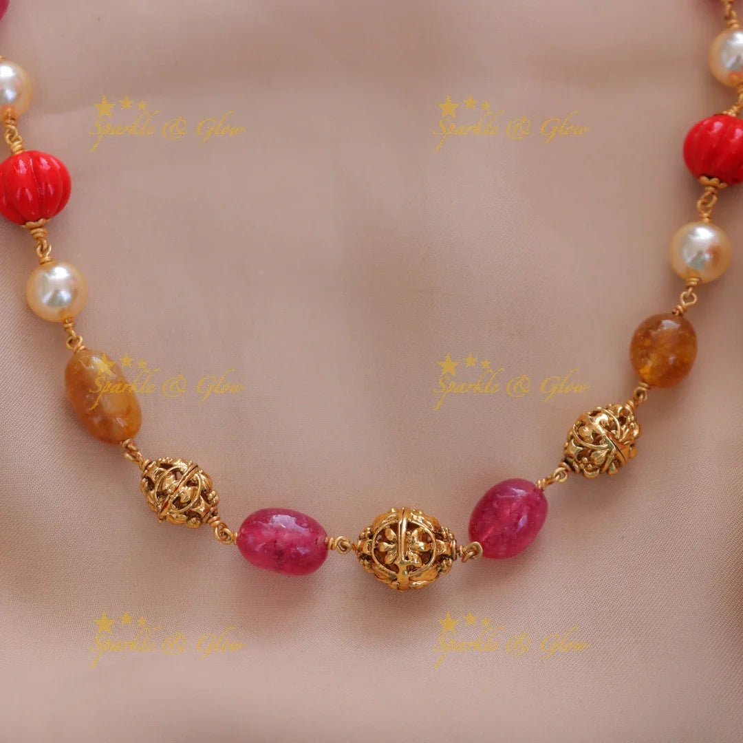 Exquisite Multicolor Gold Beads Necklace - Elegant & Chic