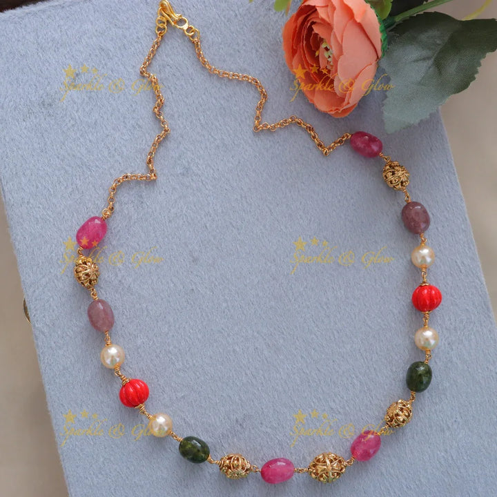 Exquisite Multicolor Gold Beads Necklace - Elegant & Chic
