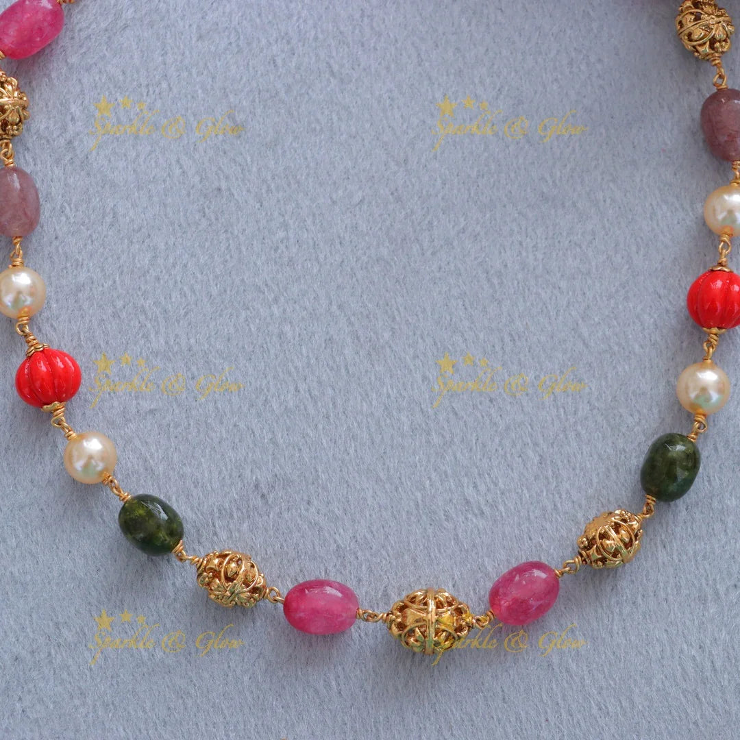 Exquisite Multicolor Gold Beads Necklace - Elegant & Chic