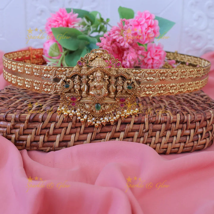 Exquisite Gold-Plated Temple Hipbelt – Floral & Peacock Design