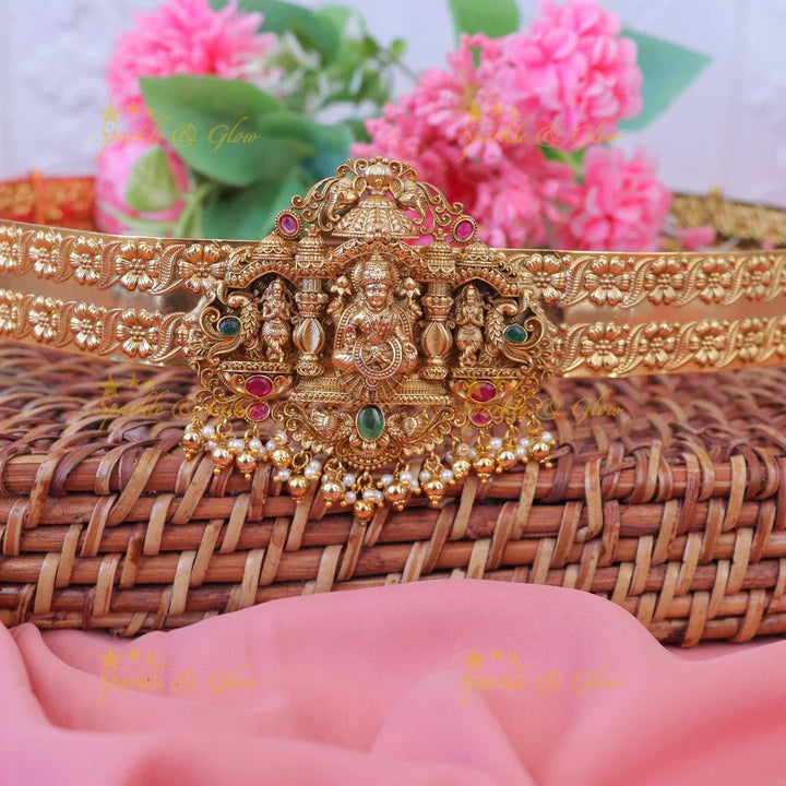 Exquisite Gold-Plated Temple Hipbelt – Floral & Peacock Design