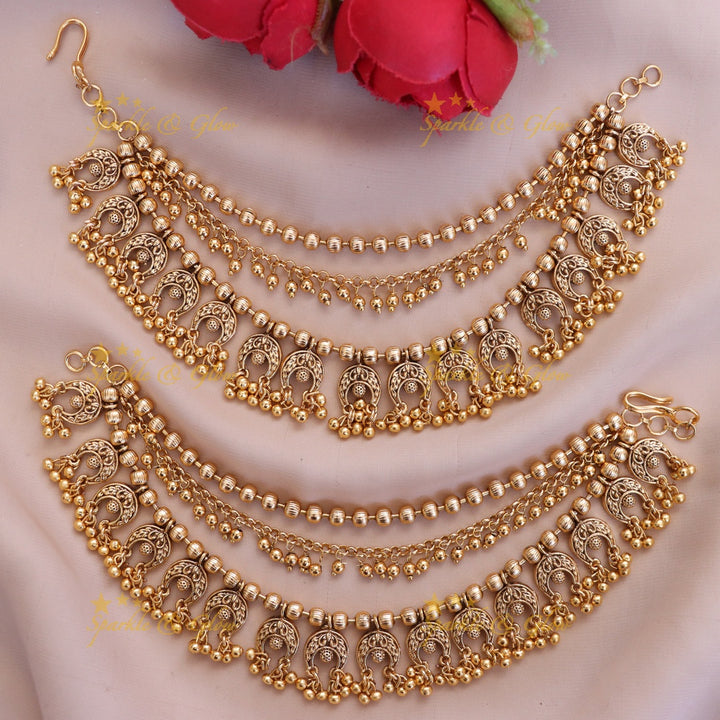 Exquisite Gold Bead & Pearl Earchains for Festive Glam
