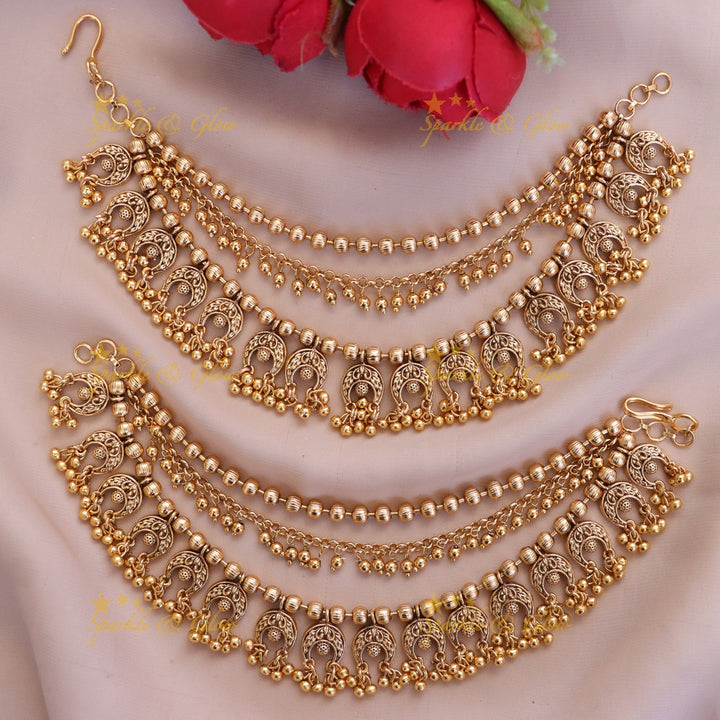 Exquisite Gold Bead & Pearl Earchains for Festive Glam