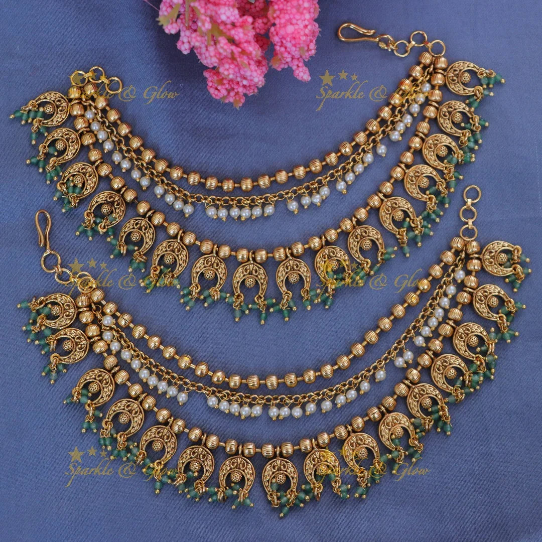 Exquisite Gold Bead & Pearl Earchains for Festive Glam