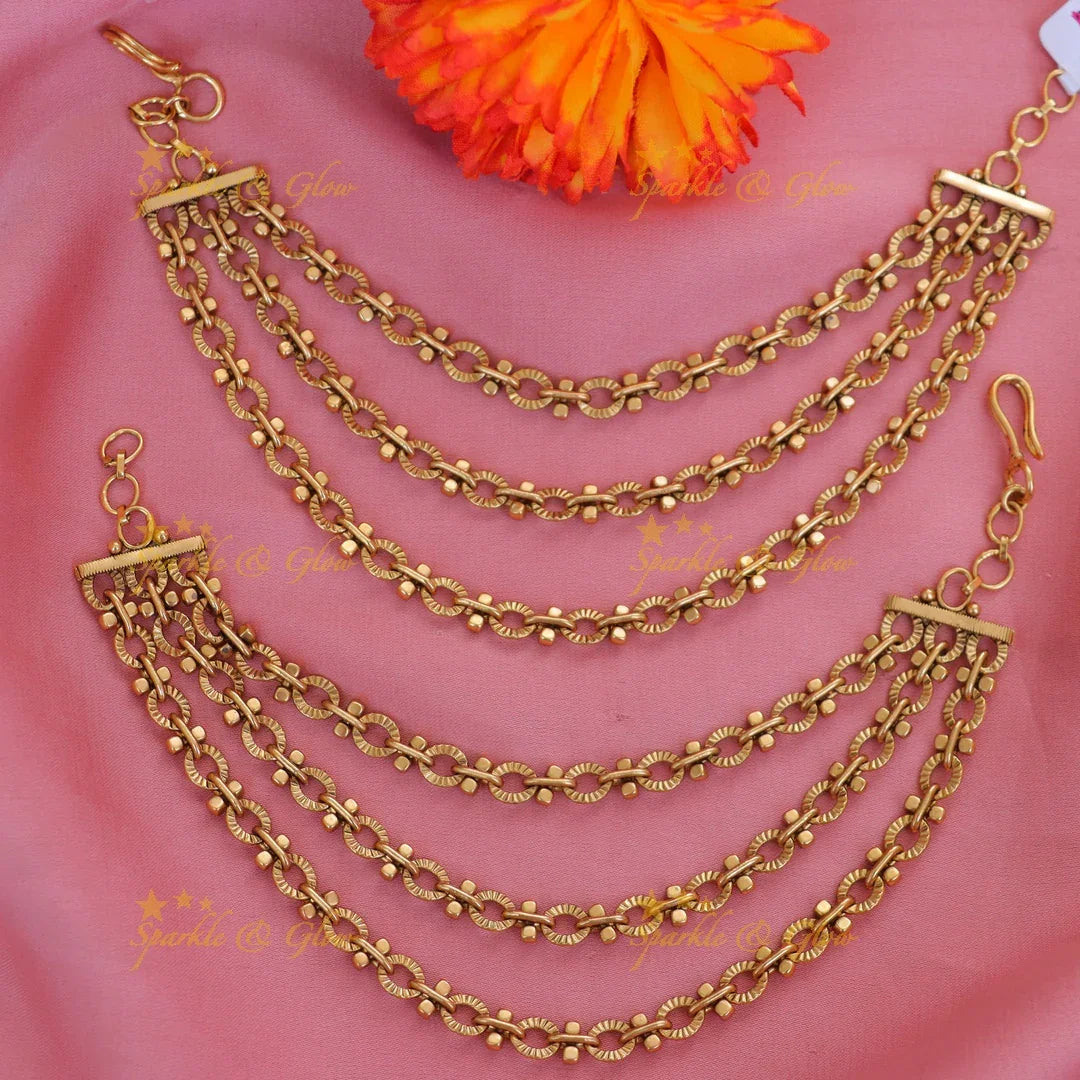 Elegant Triple-Layer Gold Earchain for Every Occasion