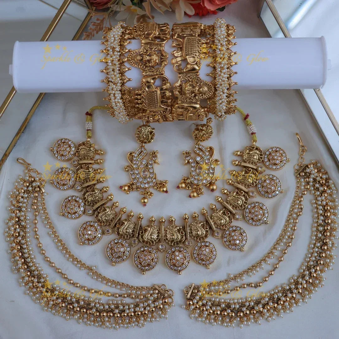 Luxurious Peacock Bottu Semi Bridal Jewellery Set Online