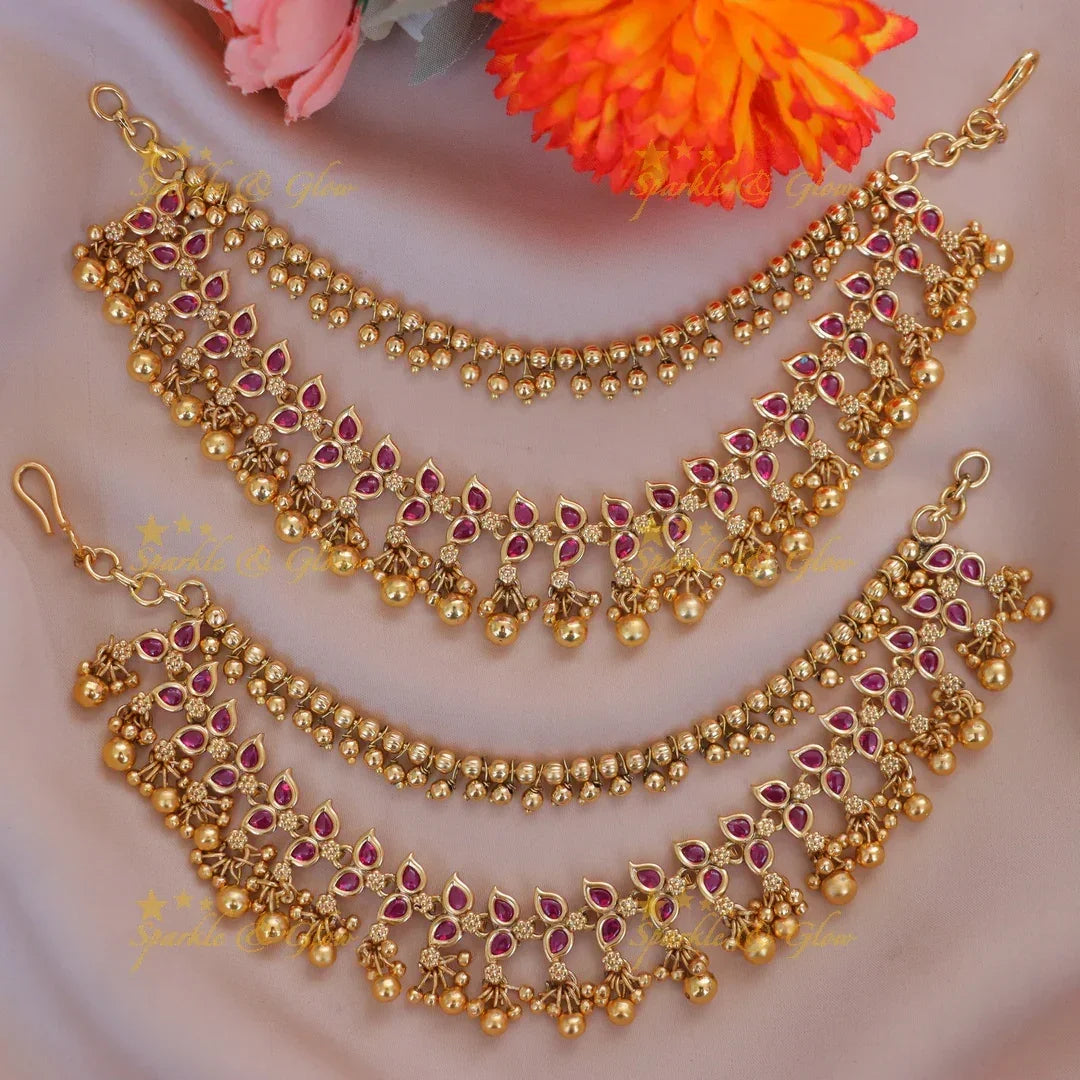 Exquisite Gold Earchain with Leaf Design | Bridal Jewelry
