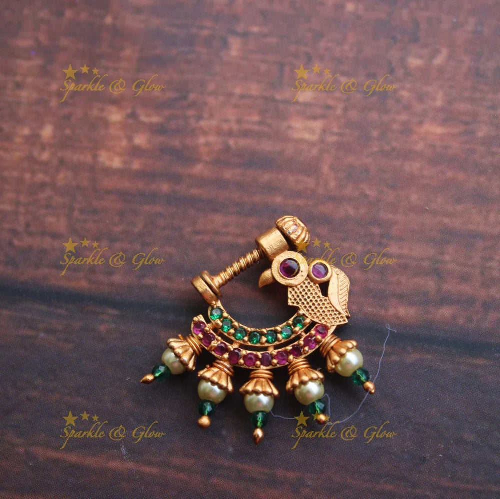 Gold alike antique polished peacock nose pin - Pink - Sparkle and Glow