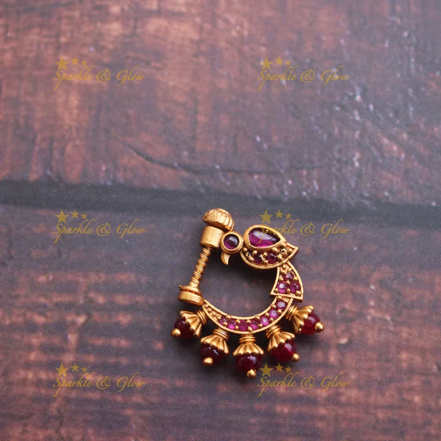 Gold alike antique polished peacock nose pin - Pink - Sparkle and Glow