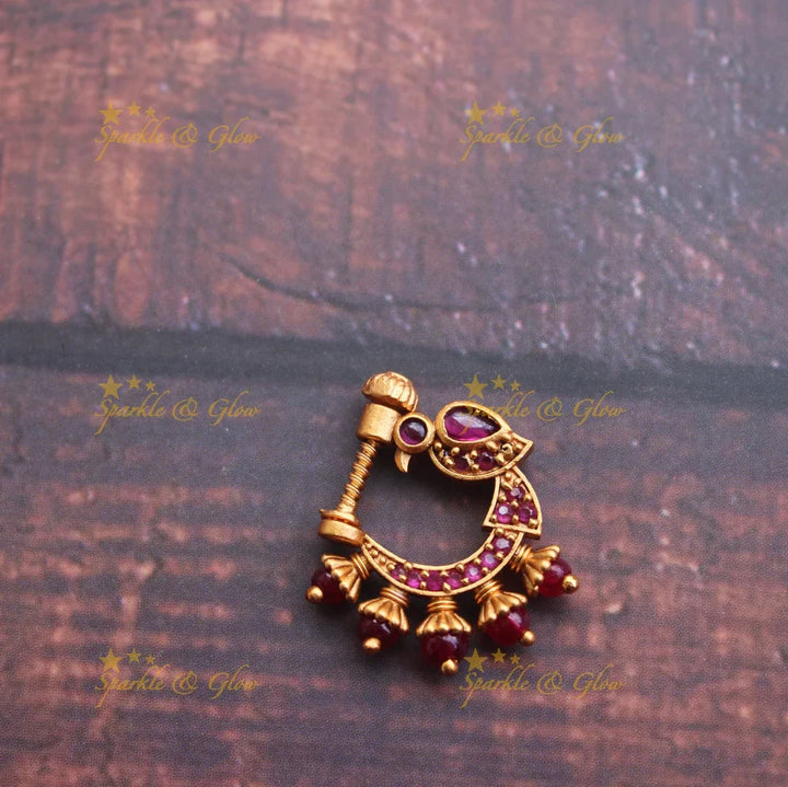 Gold alike antique polished peacock nose pin - Pink - Sparkle and Glow
