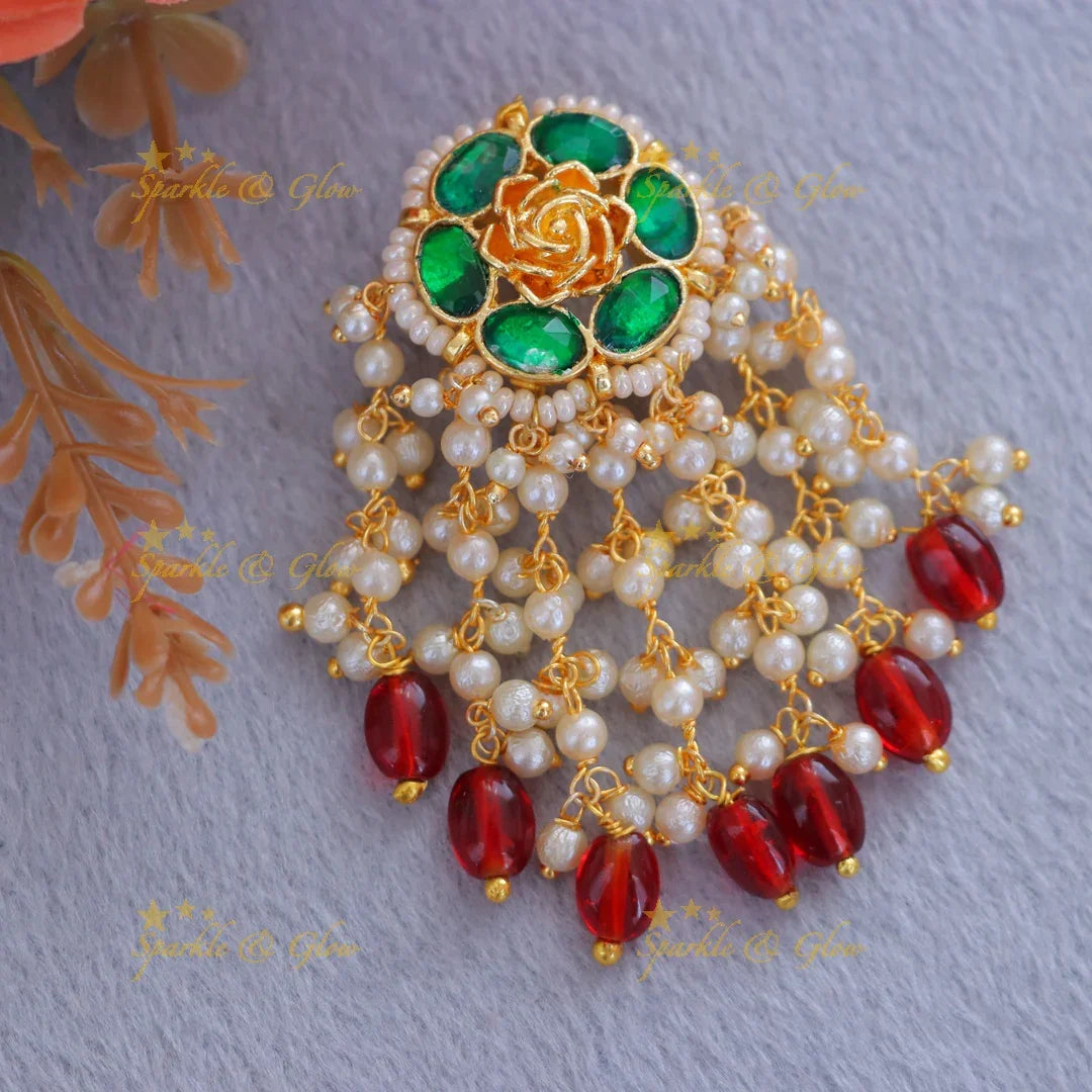 Elegant Pearl & Red Bead Hair Accessory for Weddings