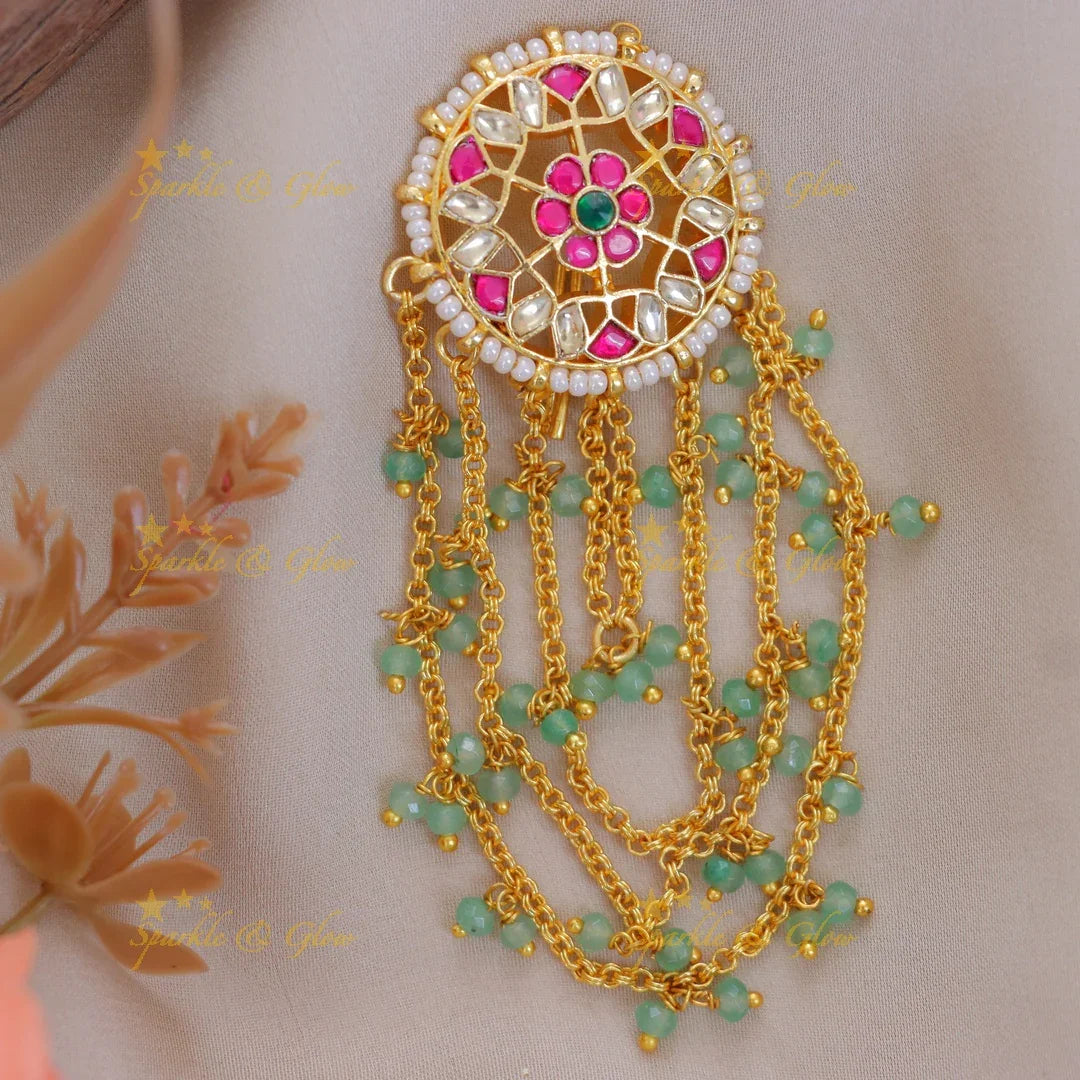 Exquisite Floral Jadabilla with Green Beads for Festive Weddings