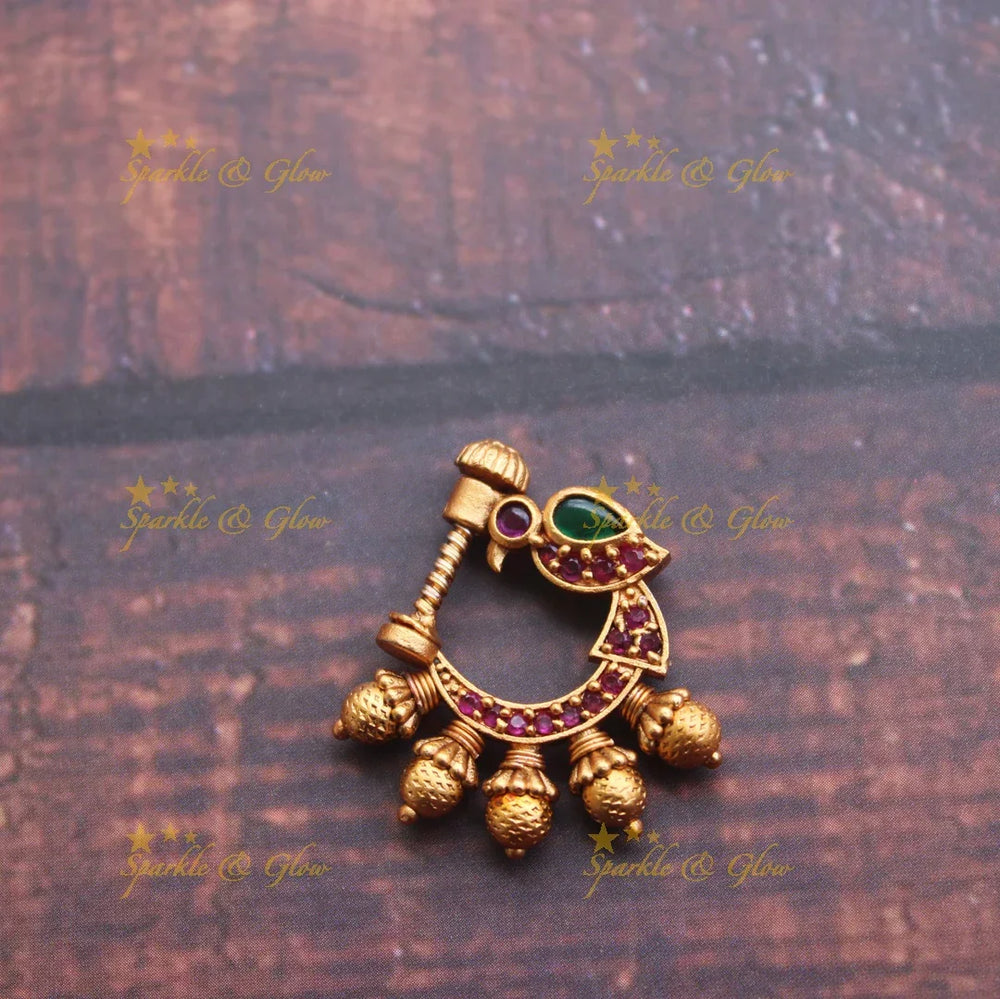 Gold alike antique polished peacock nose pin - Pink - Sparkle and Glow