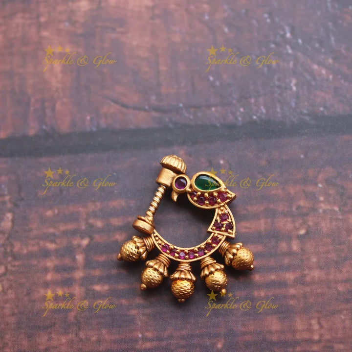Gold alike antique polished peacock nose pin - Pink - Sparkle and Glow